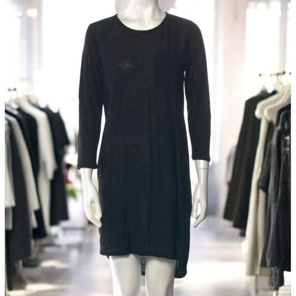 Brochu Walker Black Linen Shift Dress | Size P | 3/4 Sleeve | Silk Blend - Picture 1 of 9